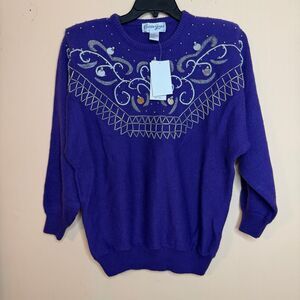 NWT vintage Christine Gerard purple acrylic nylon sweater size large sequin bead